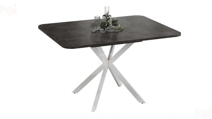 Стол обеденный раздвижной Лиссабон Тип 1 Белый муар, Ателье темный