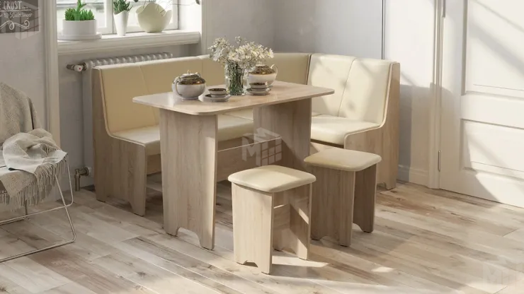 Кухонный уголок Техас Исп.1 Дуб Сонома, Экокожа бежевая