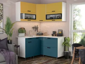 Кухня угловая Техно New 1,4*1,4 горчица софт/атлантик софт