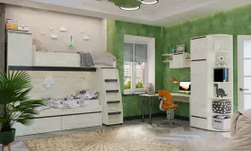 Кровать двухъярусная ГРЕТТА Дуб Крафт белый-Антрацит