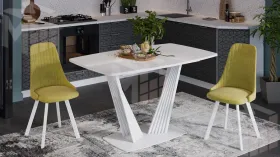 Стол раздвижной Фабио Тип 1 Белый матовый, Стекло глянцевое белое