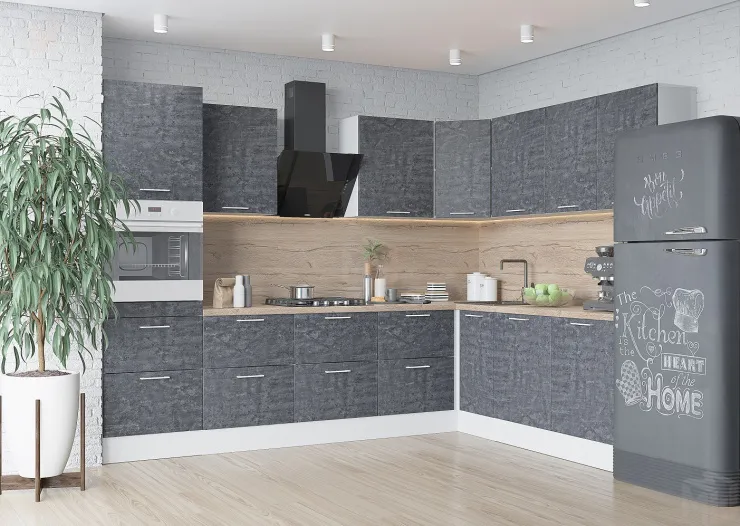 Кухня Оптима угловая 3,0*2,2 с пеналом (камень арья)