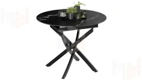 Стол обеденный раздвижной Бергамо Тип 1  Черный муар, Стекло матовое черный мрамор