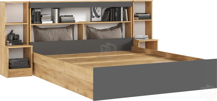 Кровать Бася с надстройкой 1,6 (крафт золотой/графит)