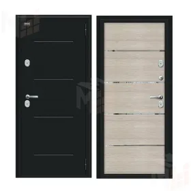 Входная металлическая дверь Thermo Лайн Букле черное/Cappuccino Veralinga