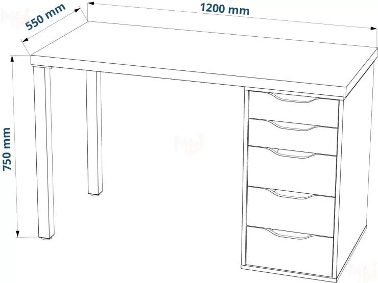 Стол письменный Ингар 1/5Т дуб беленый / белый