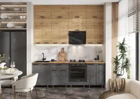 Кухня Рио New 2,4 (490) комп №3 ЛДСП Дуб крафт/Бетон темный, Дуб крафт (Дуб вотан)