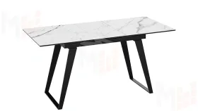 Стол обеденный Техно Черный муар, Стекло глянцевое белый мрамор