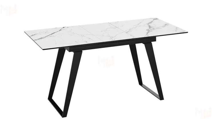 Стол обеденный Техно Черный муар, Стекло глянцевое белый мрамор