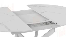 Стол обеденный раздвижной Бергамо Тип 1  Белый муар, Стекло матовое белый мрамор