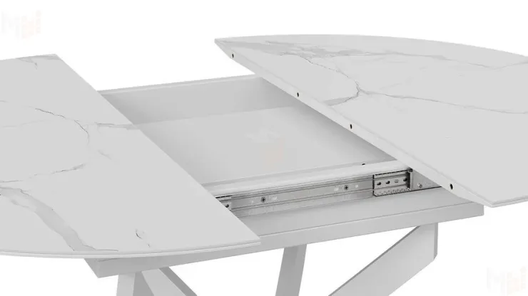 Стол обеденный раздвижной Бергамо Тип 1  Белый муар, Стекло матовое белый мрамор