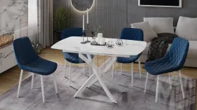 Стол обеденный раздвижной Манхеттен Т1 Белый муар, Стекло матовое белый мрамор