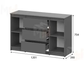 Комод 3 ящика двухстворчатый Денвер Графит серый