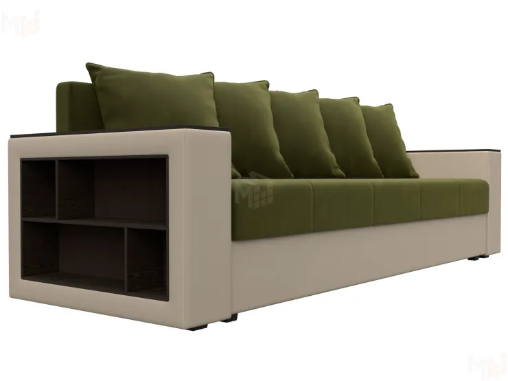 Диван прямой Дубай Лайт полки слева ( Зеленый\Бежевый )