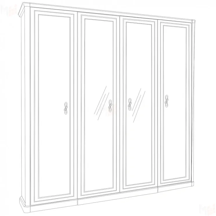 Шкаф Мишель 4-дверный (1+2+1) с зеркалом белый матовый