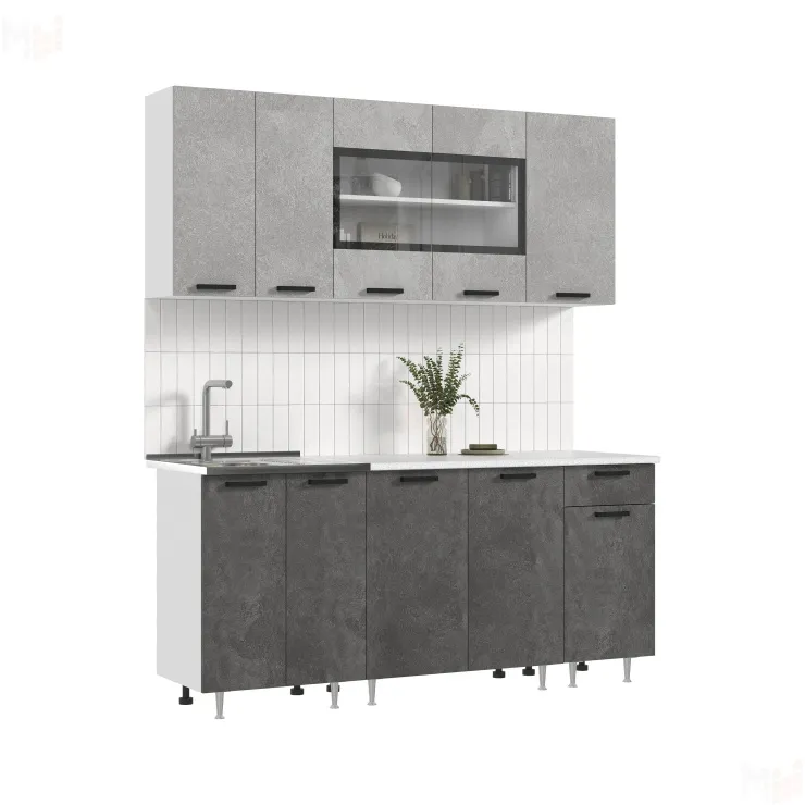 Кухня Рио New 1,8 ЛДСП Бетон светлый/Бетон темный, Белый (Антарес)