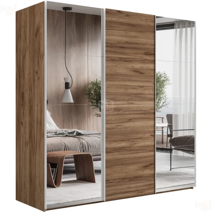 Шкаф-купе Эста 3-х дверный Медиум (4 посредине) (4 ЛДСП / 8 Зеркал) 270 см.