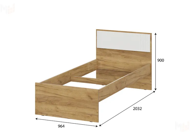 Кровать одинарная (0,9 x 2,0)  Милан Дуб Золотой