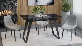 Стол обеденный Техно Черный муар, Стекло глянцевое черный мрамор