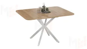 Стол обеденный раздвижной Лиссабон Тип 1 Белый муар, Дуб Крафт золотой