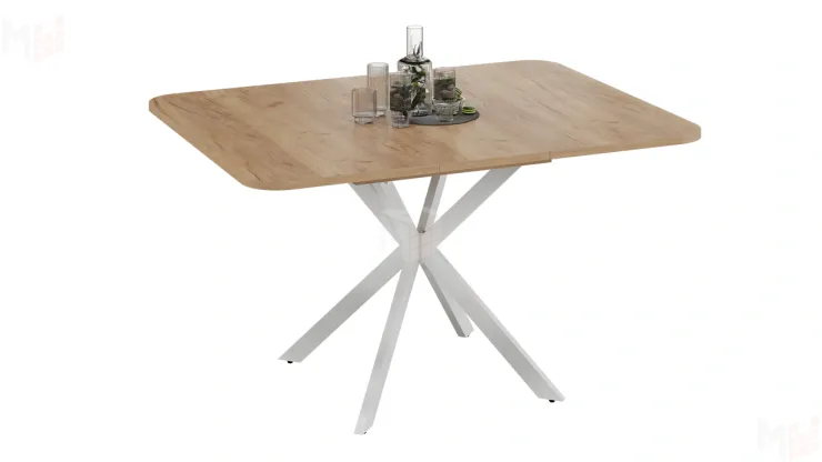 Стол обеденный раздвижной Лиссабон Тип 1 Белый муар, Дуб Крафт золотой