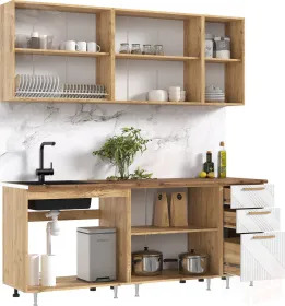 Кухня Ирис 2,0м (490) (Браш Вайт, Дуб Крафт (Дуб вотан))