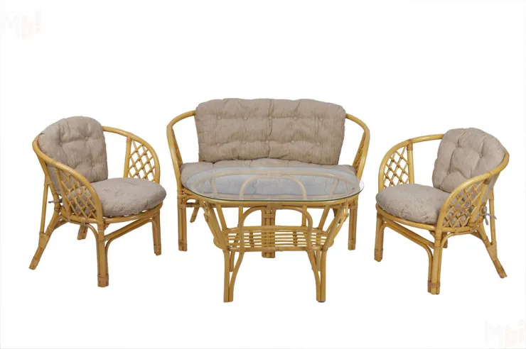 Комплект Багама с диваном с простыми  подушками и овальным столом