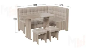 Кухонный уголок Флорида Дуб Сонома трюфель, Микровелюр Wellmart Dark Beige