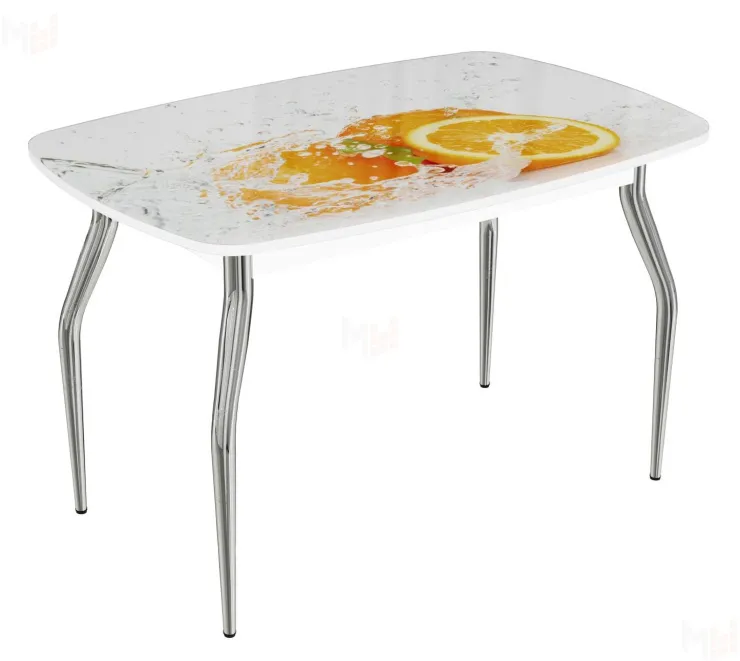 Стол Бочонок с фотопечатью Апельсин, ноги изогнутые