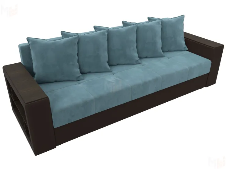 Диван прямой Дубай Лайт полки слева ( Бирюзовый\Коричневый )