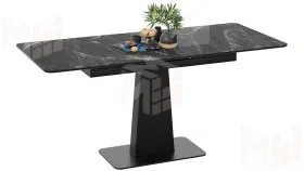 Стол обеденный Бридж Черный муар, Стекло глянцевое черный мрамор