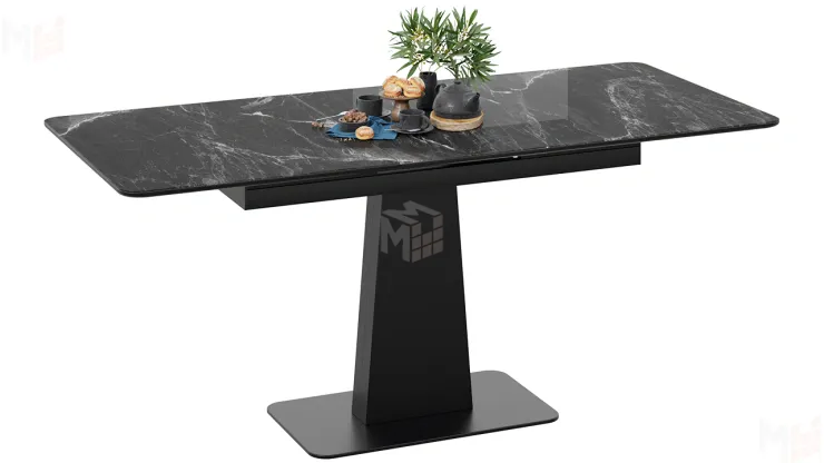 Стол обеденный Бридж Черный муар, Стекло глянцевое черный мрамор