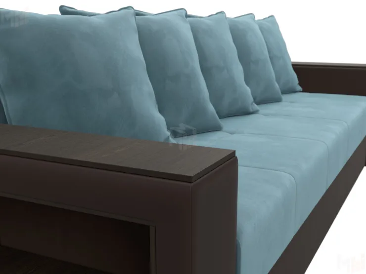 Диван прямой Дубай Лайт полки слева ( Бирюзовый\Коричневый )