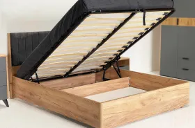 Кровать Адам с подъемным механизмом 160х200 дуб крафт золотой/грей алькантара (велюр)