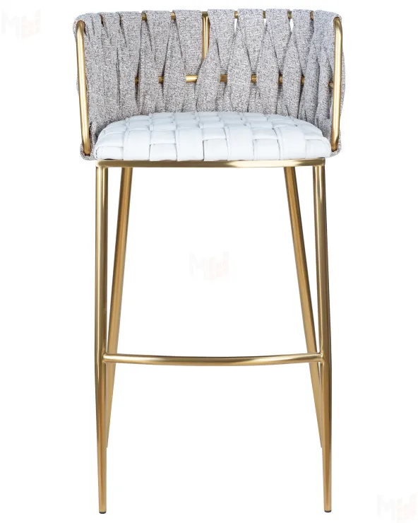 Стул барный DOBRIN EMMA GOLD (белый PU (T-01), белая ткань (F-49))