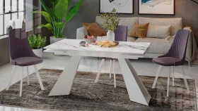 Стол обеденный Гермес Белый муар, Стекло глянцевое белый мрамор