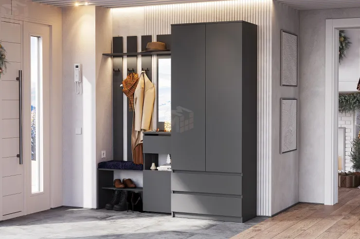 Вешалка с зеркалом Денвер Графит серый