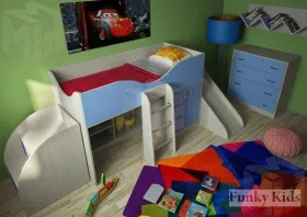 Кровать-чердак Фанки Кидз-6+лестница-комод 13/19СВ+горка 13/18СВ