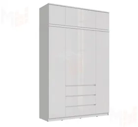 Шкаф Челси 1600 с антресолью, белый/белый глянец