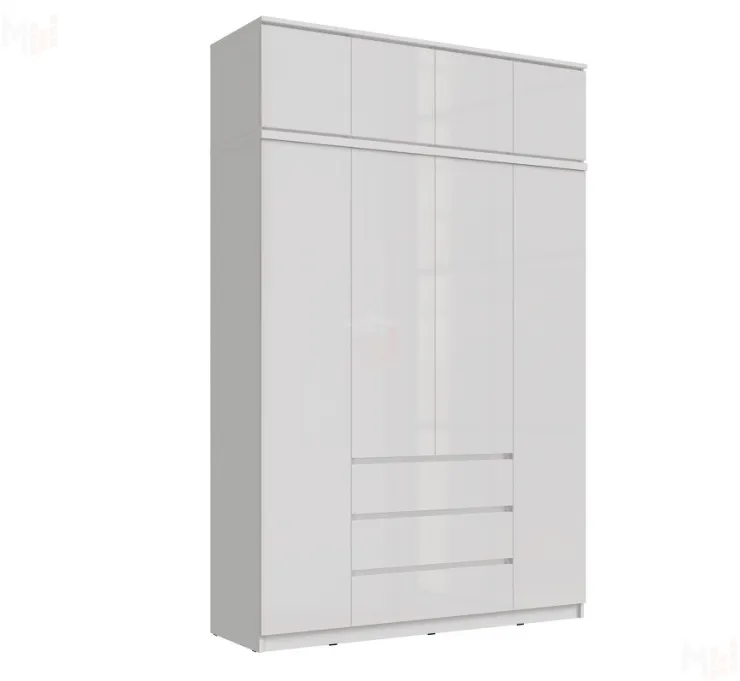 Шкаф Челси 1600 с антресолью, белый/белый глянец