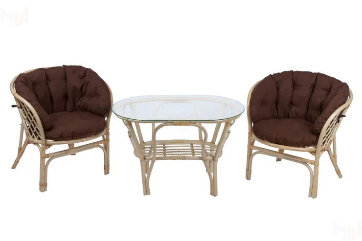 Комплект Багама дуэт с простыми коричневыми подушками и овальным столом