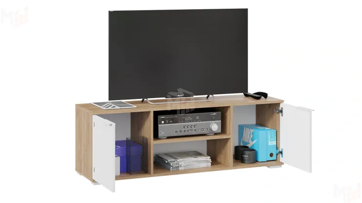 Тумба под ТВ Хилтон Исп.2 - 413.12 Дуб Крафт золотой, Белый матовый