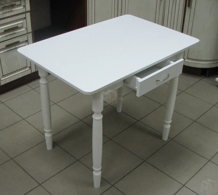 Стол прямоугольный с ящиком 900*600 (белый), ножки дерево