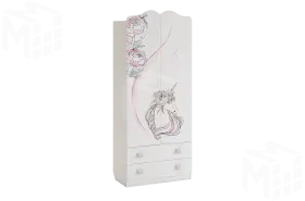 Шкаф комбинированный  Фэнтези  с ящ. 2-створчатый белый рамух