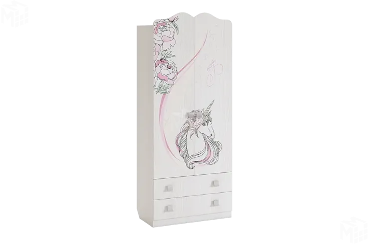 Шкаф комбинированный  Фэнтези  с ящ. 2-створчатый белый рамух