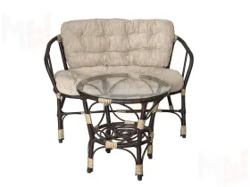 Комплект Багама с диваном и простыми бежевыми подушками (полиротанг)