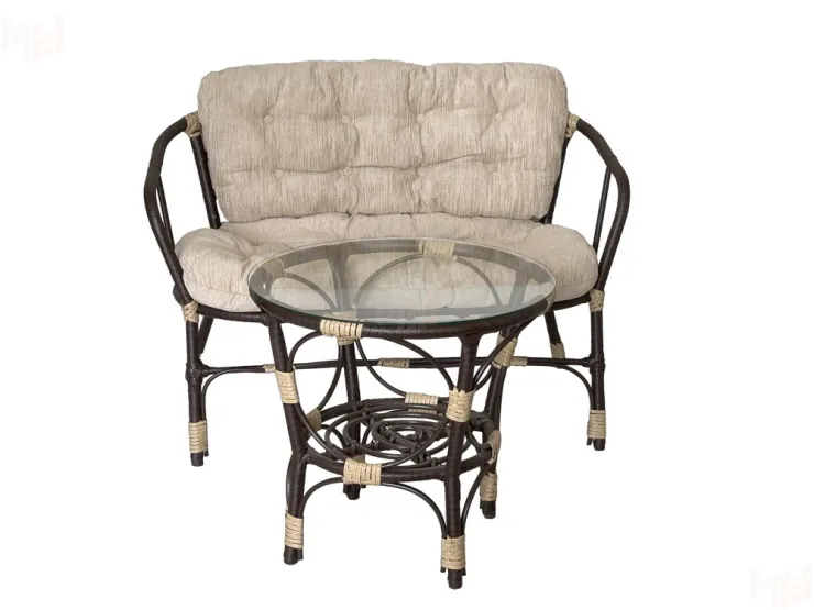 Комплект Багама с диваном и простыми бежевыми подушками (полиротанг)