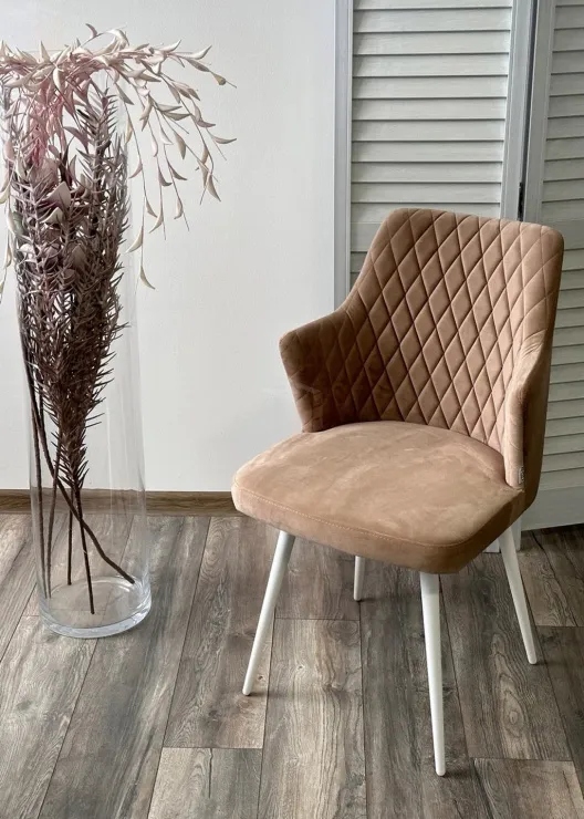 Стул HERMAN Бежевый #5, велюр / белый каркас