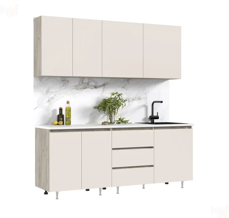  Кухня Челси 2,0м Компановка №2 (Дуб крафт серый, Кашемир (Кастилло темный)