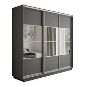 Шкаф-купе Оптим 3-х дверный 4 секции (ЛДСП, Зеркало) 210 см. 1 штанга, 11 полок